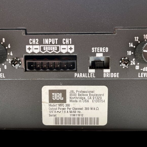 JBL MPC 300 Power Amplifier Professional 300W 4 Ohm per Channel - Made In USA - Picture 7 of 14